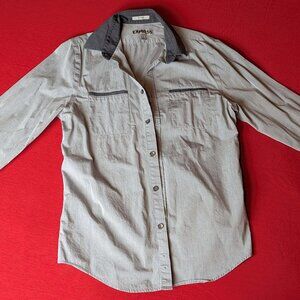 Express Slim-Fit Gray Button-Down Long Sleeve Shirt (Small)